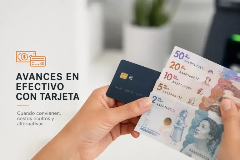 Cartão de crédito/débito e cédulas colombianas em fundo branco