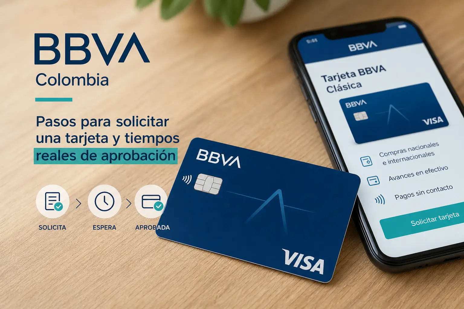 BBVA Colombia com telefone mostrando cartão BBVA Clásica