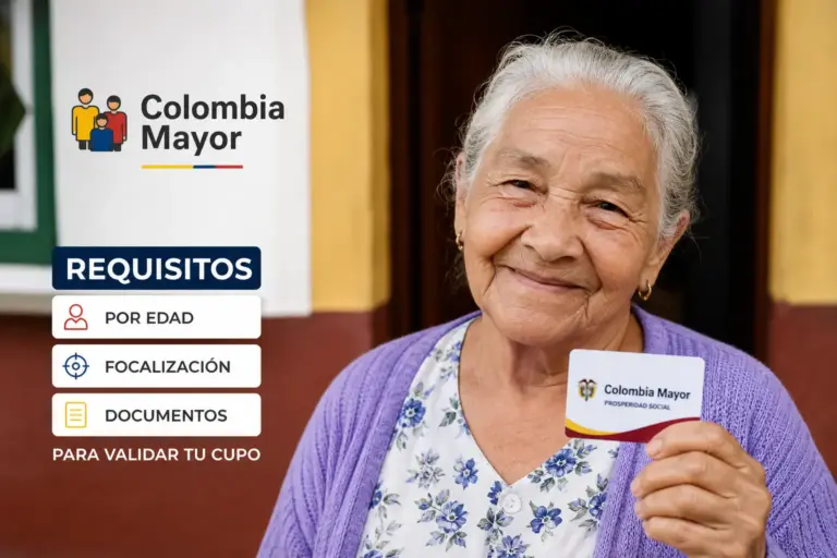 Idosa segurando cartão do programa 'Colombia Mayor'