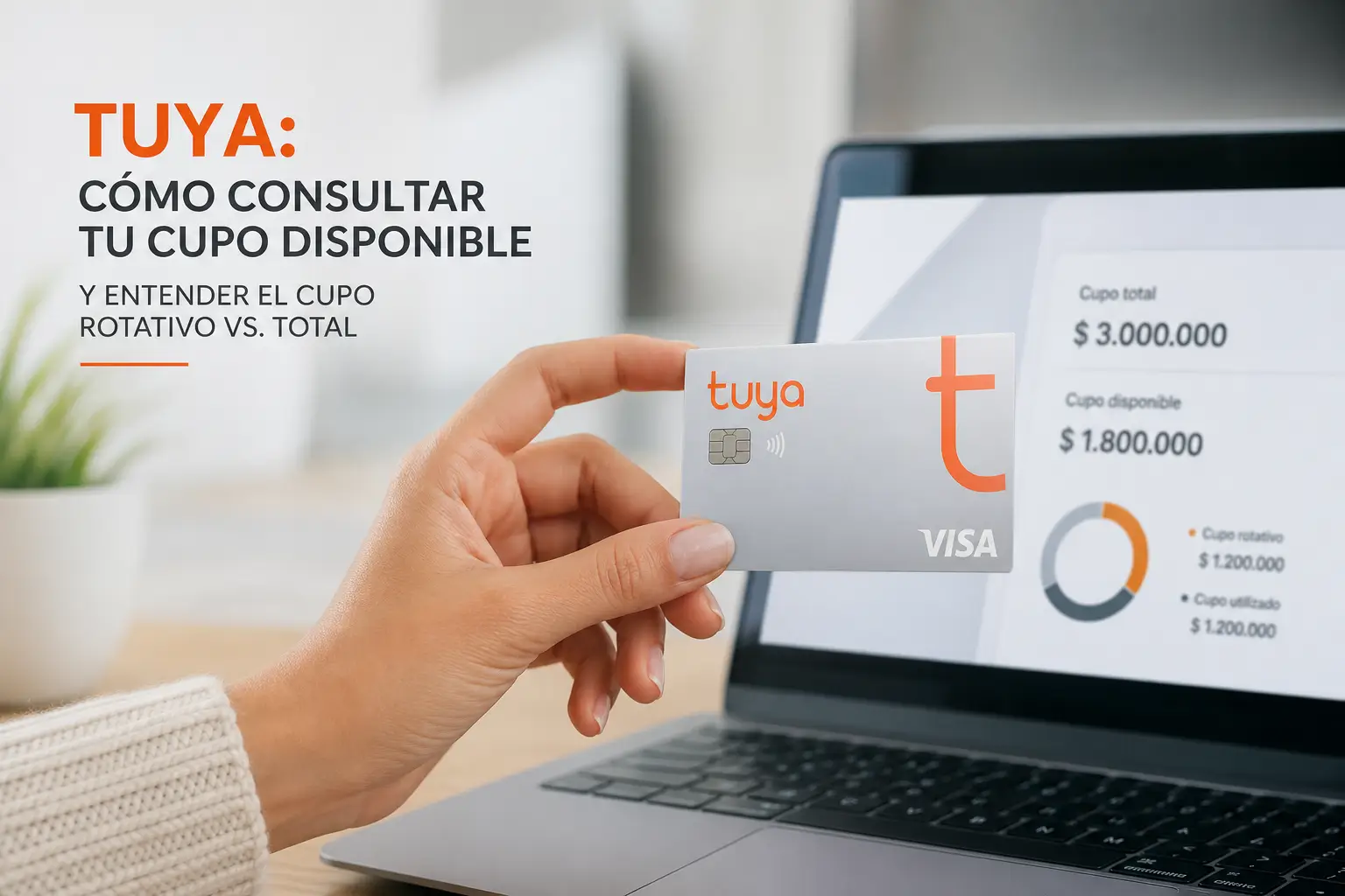 Cartão de crédito TUYA em mão com tela de limites de crédito