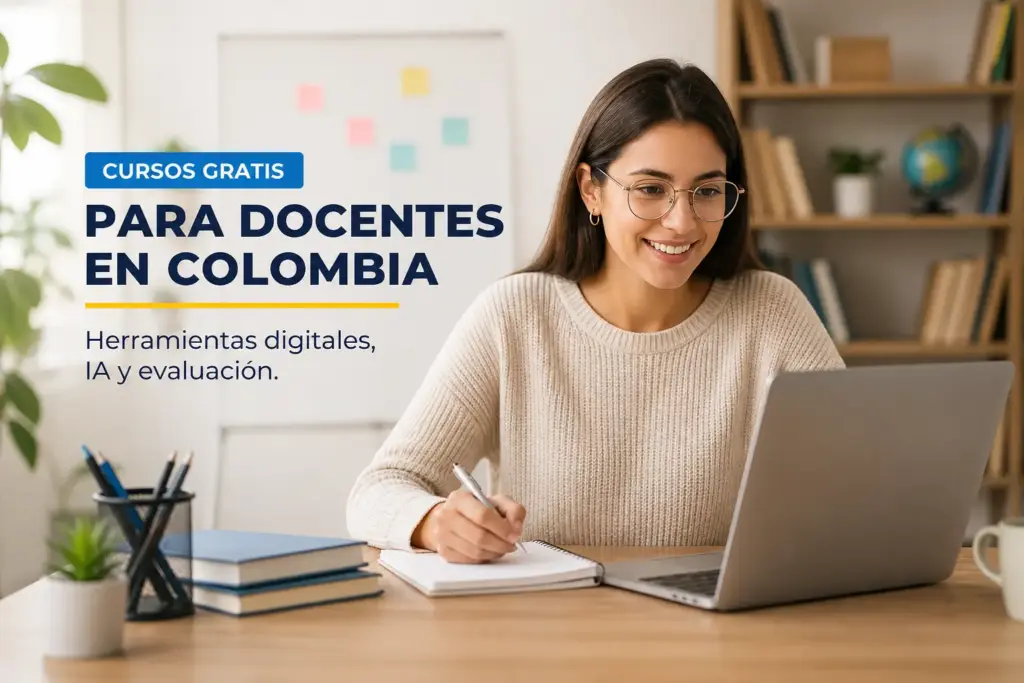 Mujer escribiendo en portátil con cursos gratis en 2026