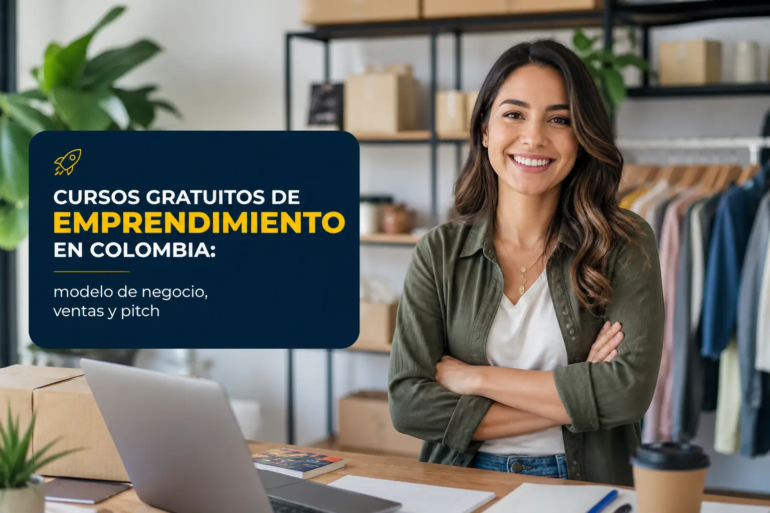 Mulher sorridente com laptop em cursos gratuitos 2026