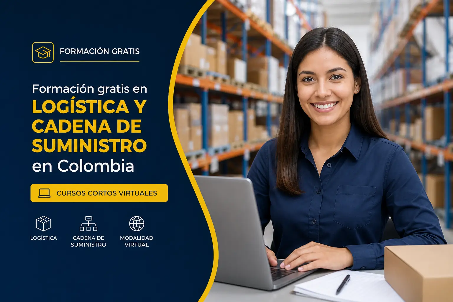 Mulher capacitada trabalhando em logística na Colômbia
