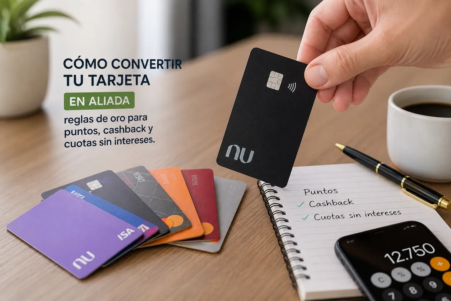 Cartão Nu com benefícios como pontos e cashback na mesa