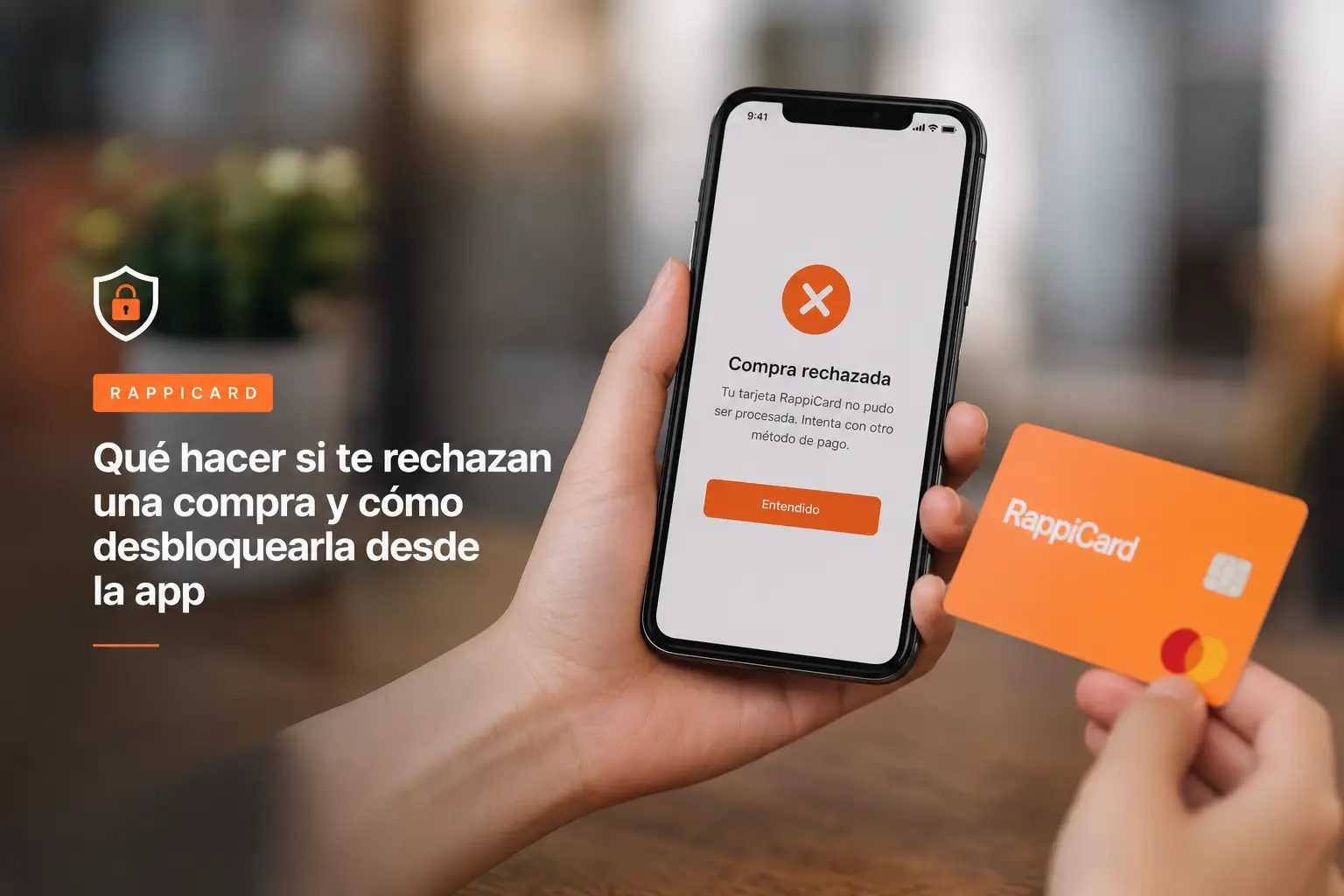 Smartphone com erro RappiCard e entrega de cartão laranja RappiCard